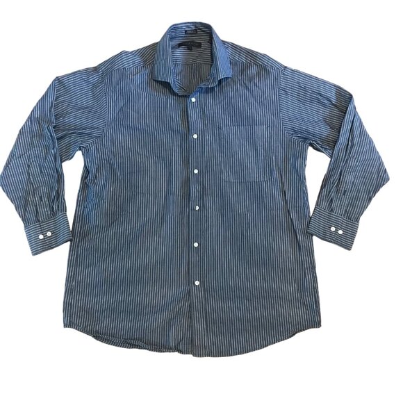 Tommy Hilfiger Shirt Men Blue White Striped Reg Fit Long Sleeve Size L Button Up - Picture 1 of 5